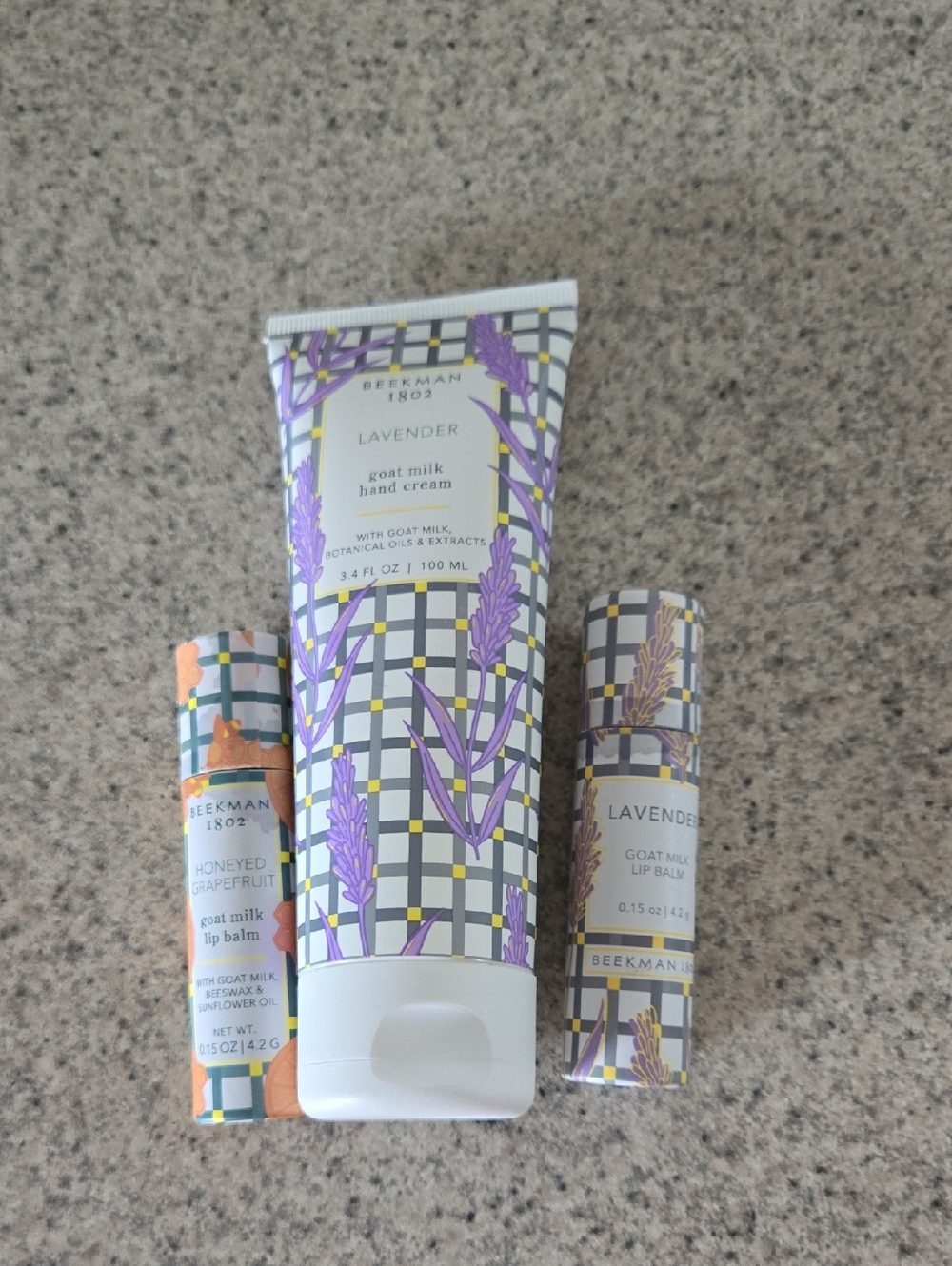 AND 2 LIP BALMS HONEY GRAPEFRUIT AND LAVENDAR.